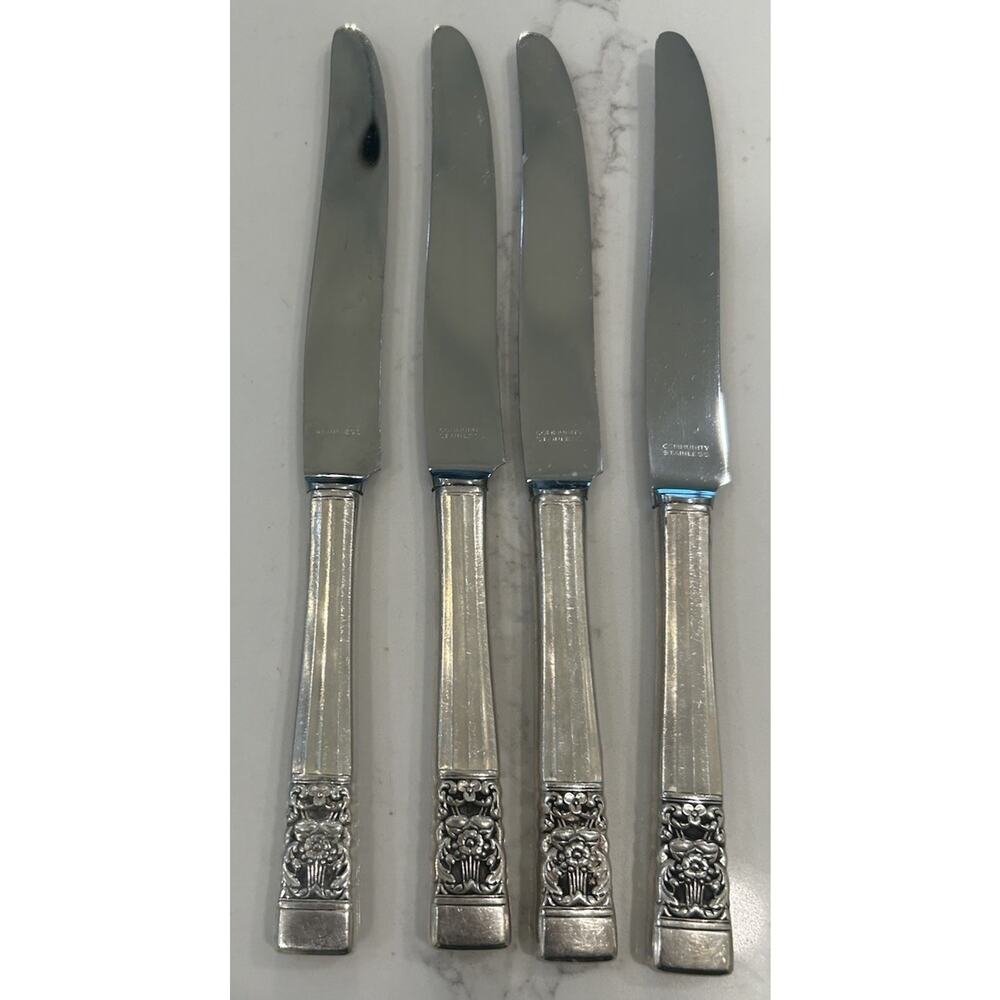 Vtg Set Of 4 Oneida Community CORONATION 9.5” Dinner Knives Silverplate 1936